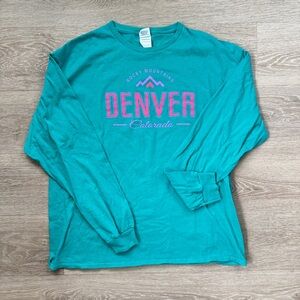Vintage Style Aqua Teal and Neon Pink Denver Long Sleeve Shirt, Unisex XL